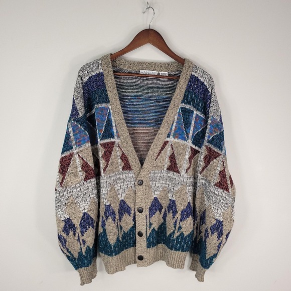 Vintage Sweater Graphix Sweater Mens Large Multicolor Cardigan Aztec Knit 90s